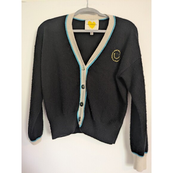 Womens KERRI ROSENTHAL 100% Cashmere Smiley Cardigan Sweater Black Size Small - Picture 1 of 8